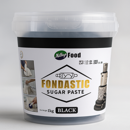 Black Fondastic sugar paste 1kg tub.