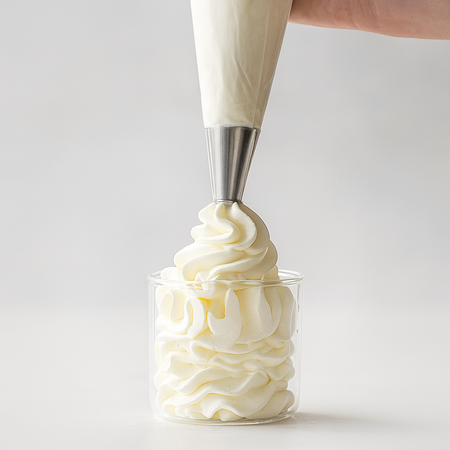Whipped cream piped into a glass